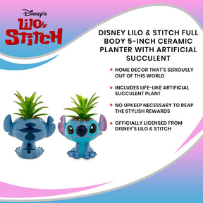 Disney Lilo & Stitch Full Body 5-Inch Ceramic Planter with Artificial Succulent