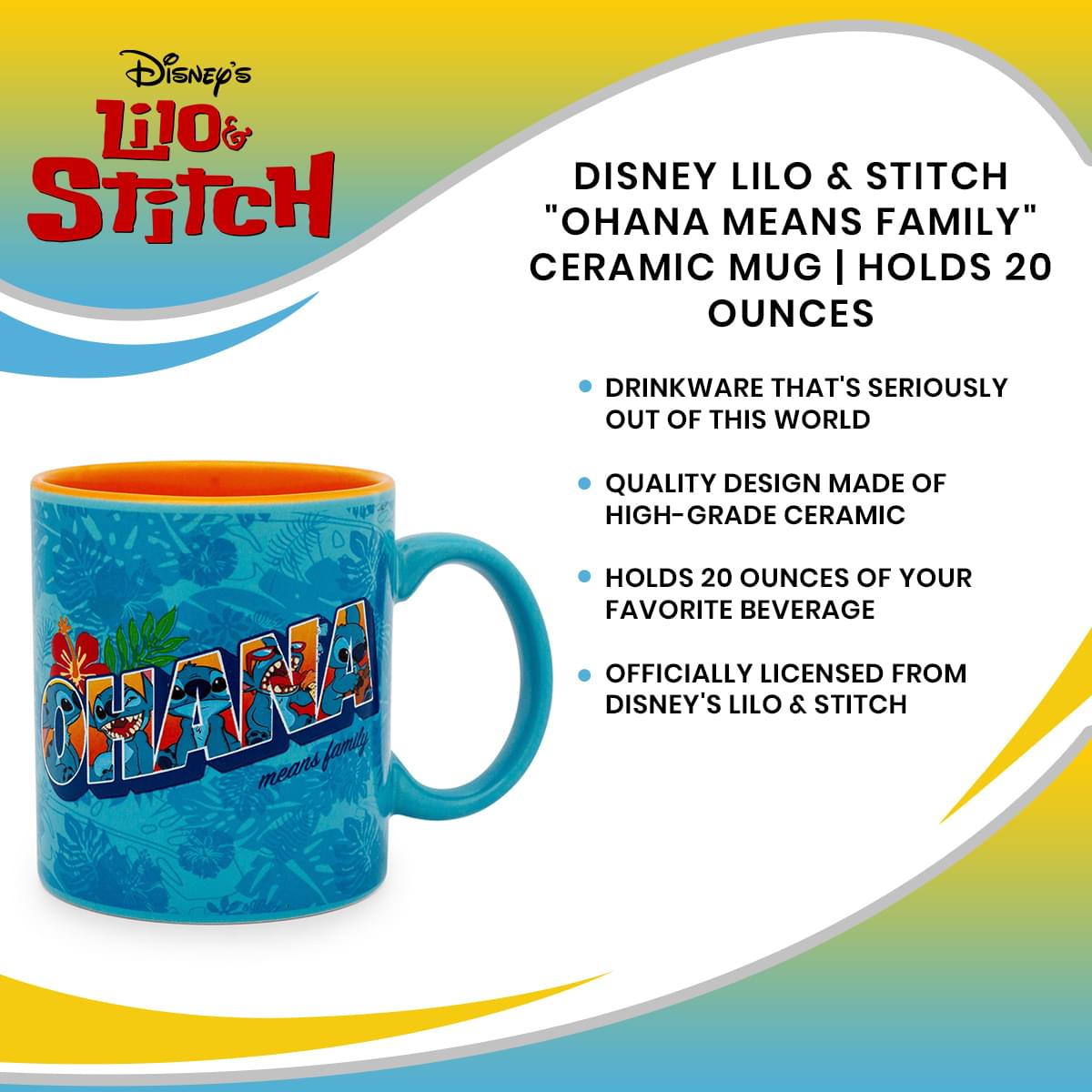 Disney Lilo & Stitch "Ohana Means Family" Ceramic Mug | Holds 20 Ounces