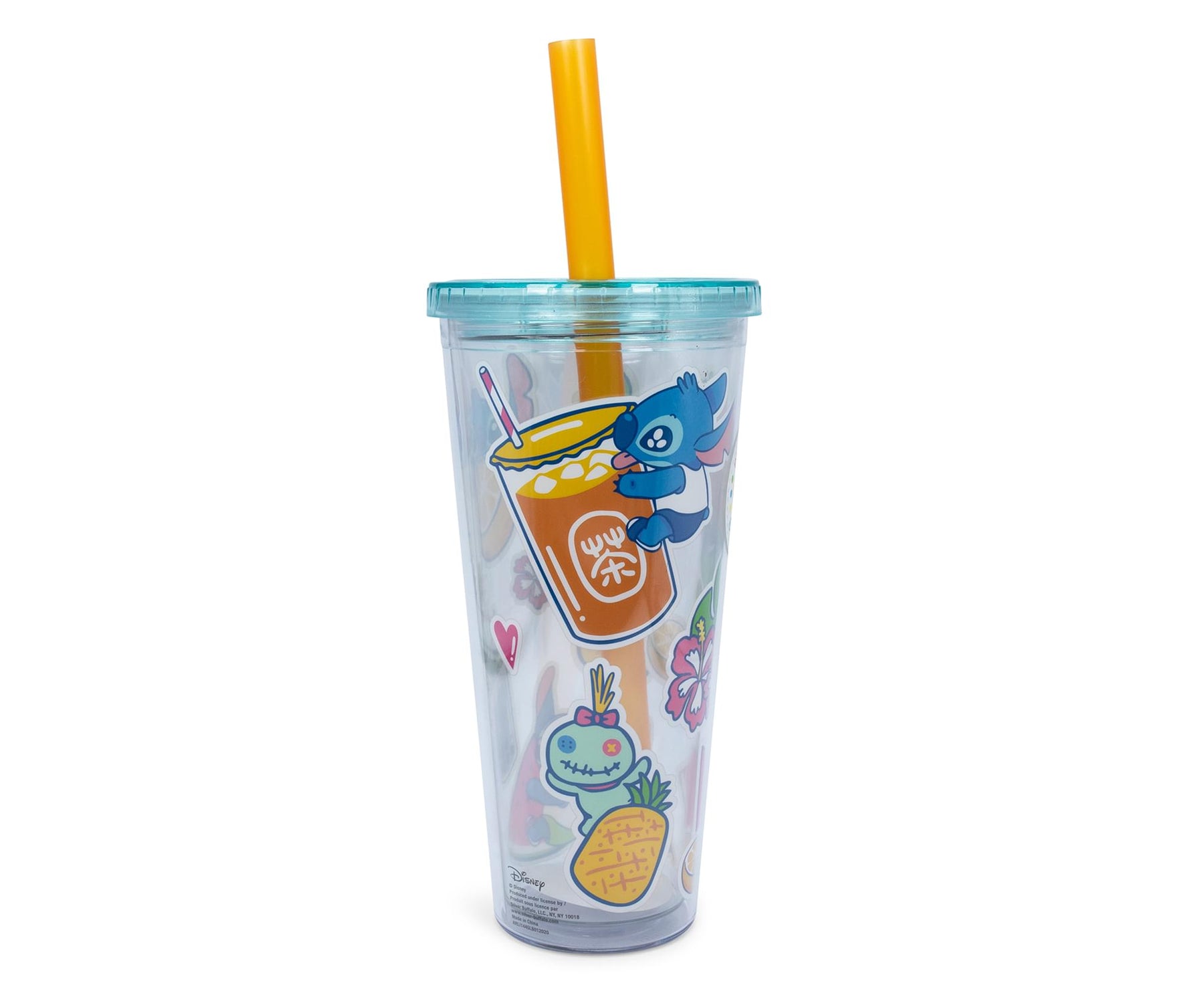 Disney Stitch & Scrump Fruit Boba Tea Double Wall Travel Cup Lid & Straw  NEW. W1