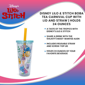 Disney Lilo & Stitch Boba Tea Carnival Cup with Lid and Straw | Holds 24 Ounces