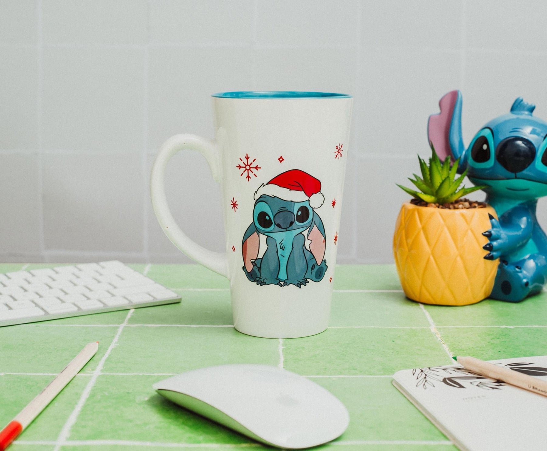 Disney Lilo & Stitch Santa Hat Ceramic Latte Mug | Holds 16 Ounces
