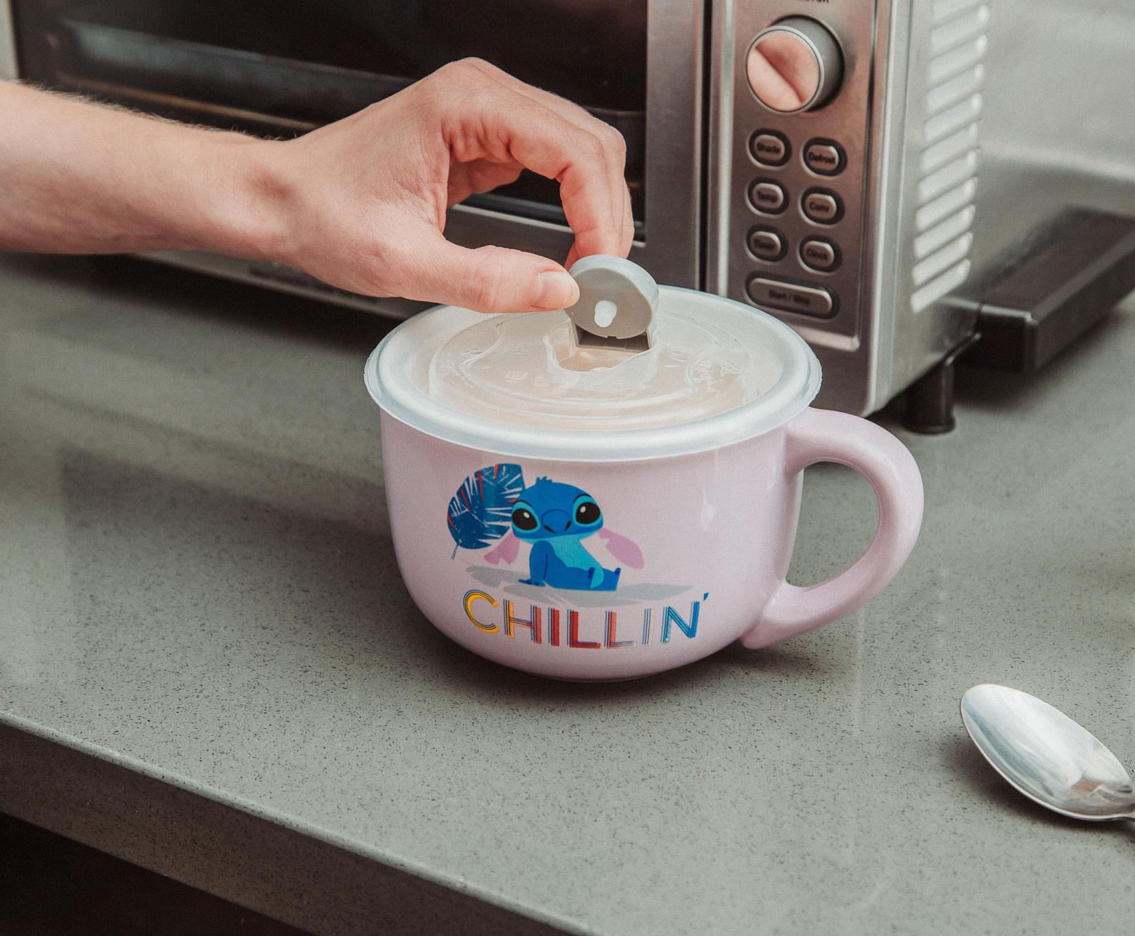 Disney Lilo & Stitch "Chillin" Ceramic Soup Mug With Vented Lid | Holds 24 Ounces