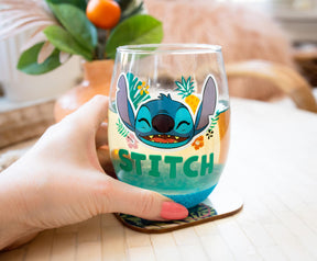 Disney Lilo & Stitch Hawaiian Flowers Teardrop Stemless Wine Glass | 20 Ounces