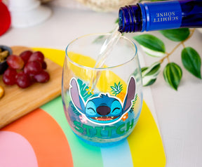 Disney Lilo & Stitch Hawaiian Flowers Teardrop Stemless Wine Glass | 20 Ounces
