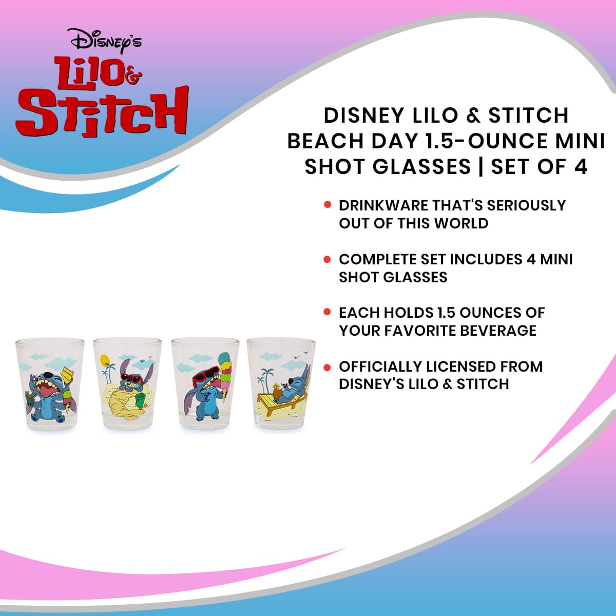 Disney Lilo & Stitch Beach Day 1.5-Ounce Mini Shot Glasses | Set of 4