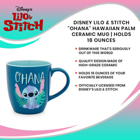 Disney Lilo & Stitch "Ohana" Hawaiian Palm Ceramic Mug | Holds 18 Ounces