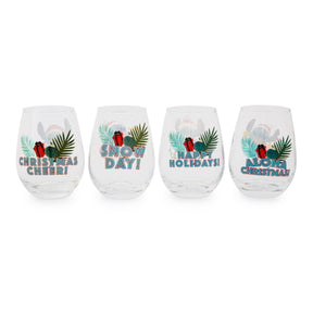 Disney Lilo & Stitch Christmas Teardrop Stemless Wine Glasses | Set of 4