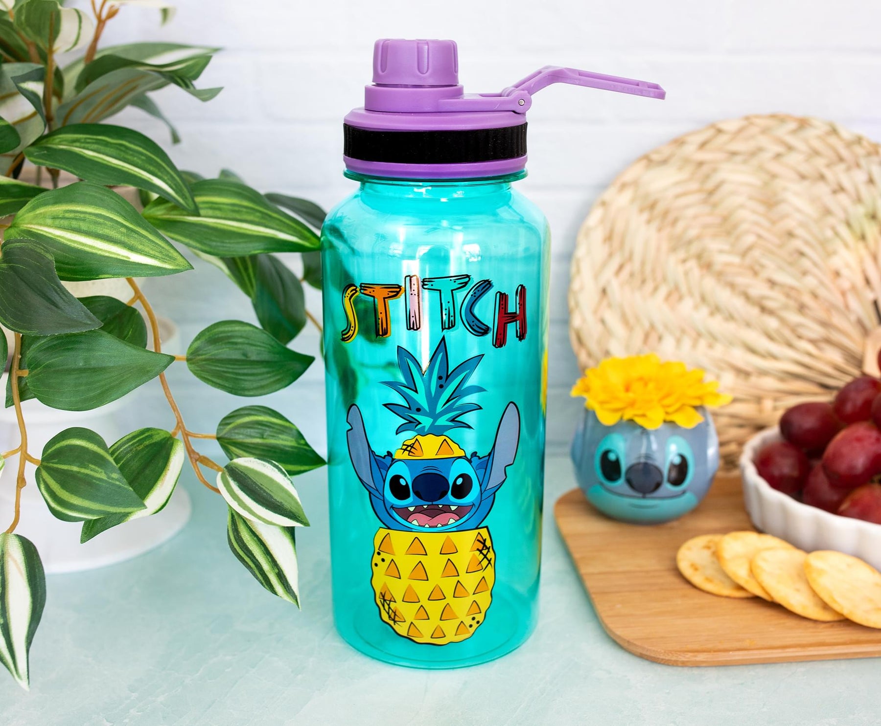 Disney Lilo & Stitch Pineapple 32-Ounce Twist Spout Water Bottle And Sticker Set
