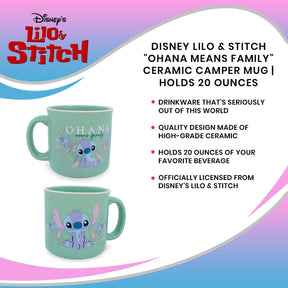 Disney Lilo & Stitch "Ohana Means Family" Ceramic Camper Mug | Holds 20 Ounces