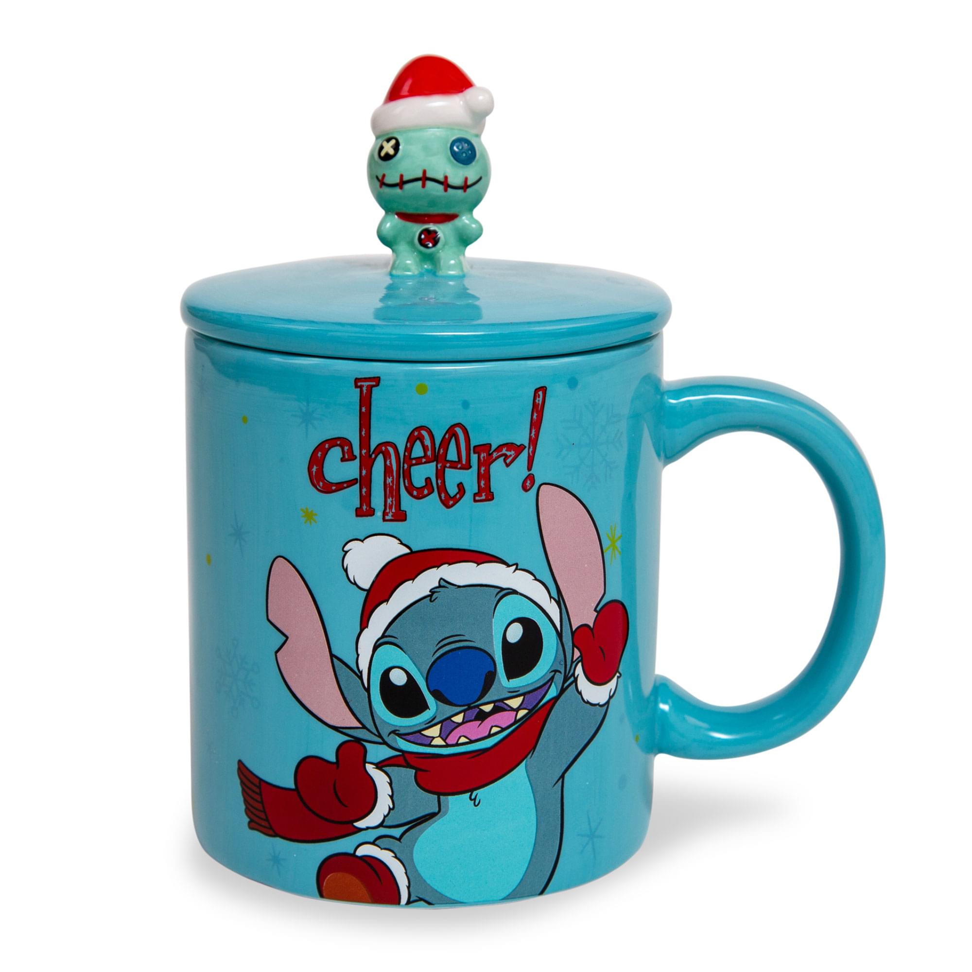 Disney Lilo & Stitch Holiday Cheer Ceramic Mug With Lid | Holds 18 Ounces