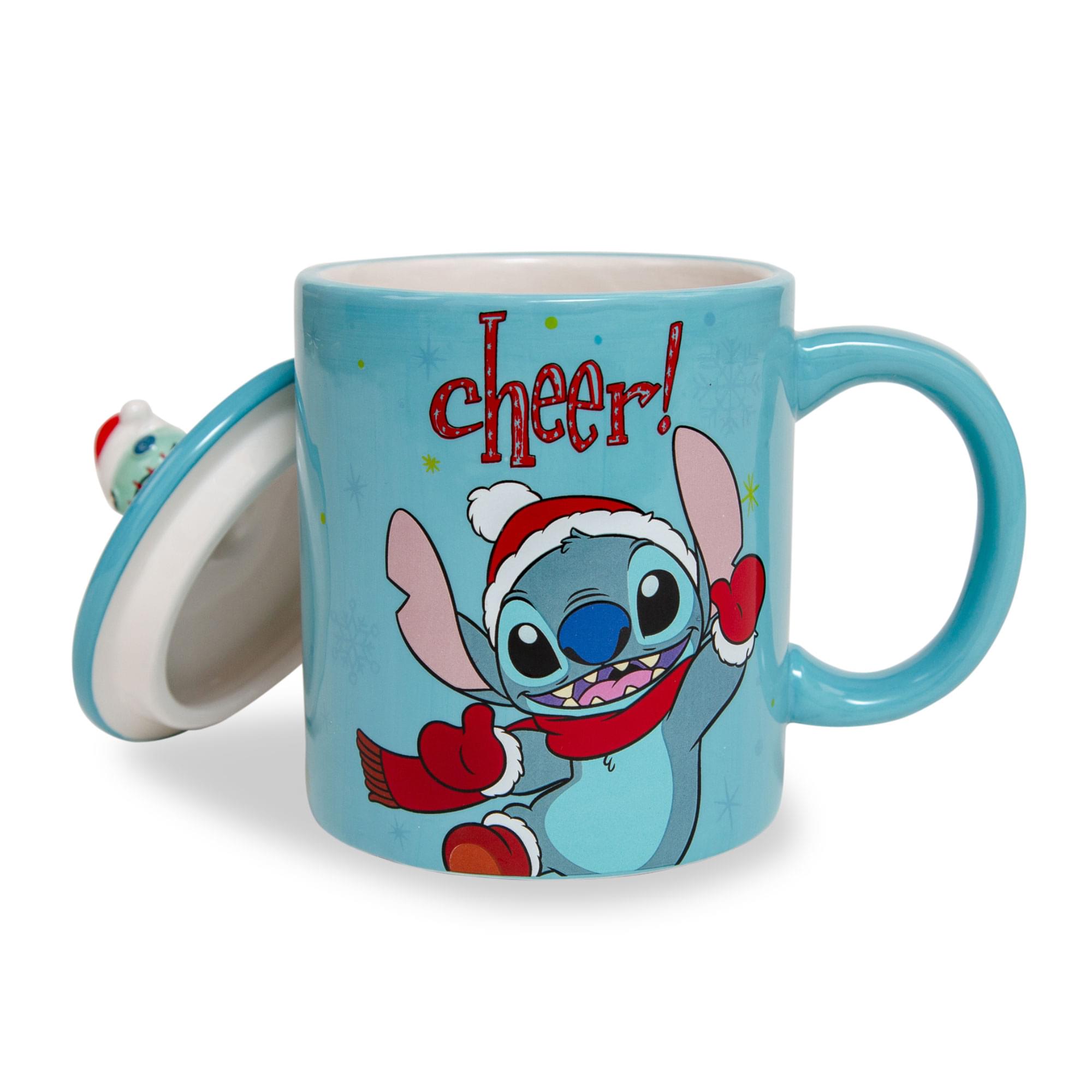 Disney Lilo & Stitch Holiday Cheer Ceramic Mug With Lid | Holds 18 Ounces