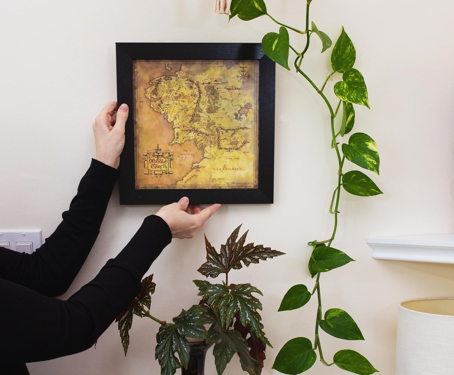 The Lord of the Rings Middle-earth Map Hanging Sign Framed Wall Art | 12 Inches