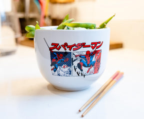 Marvel Spider-Man Japanese Dinnerware Set | 20-Ounce Ramen Bowl, Chopsticks