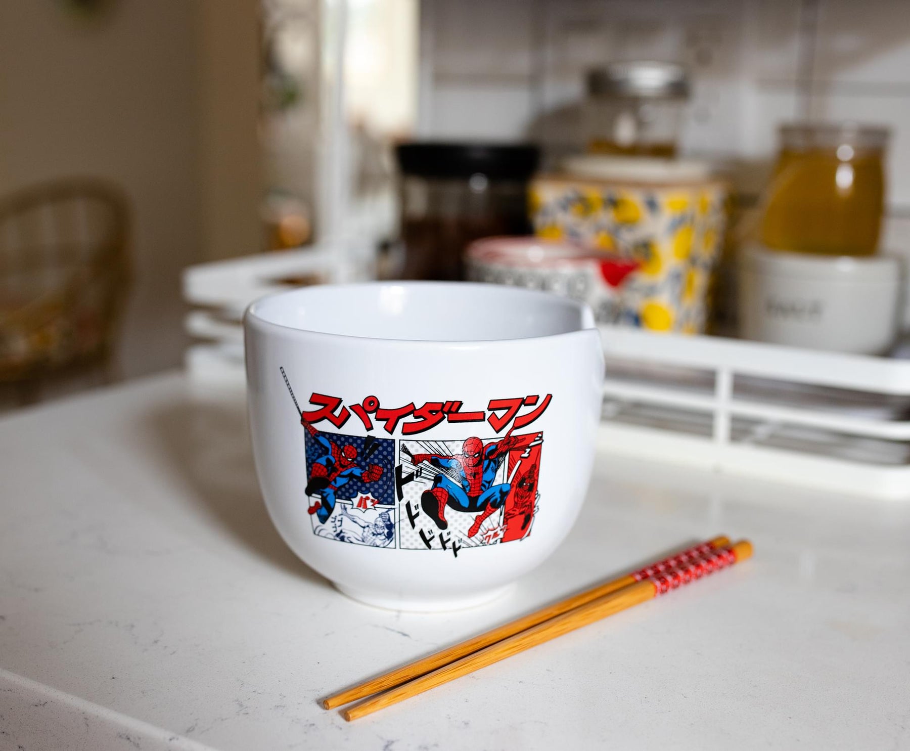 Marvel Spider-Man Japanese Dinnerware Set | 20-Ounce Ramen Bowl, Chopsticks