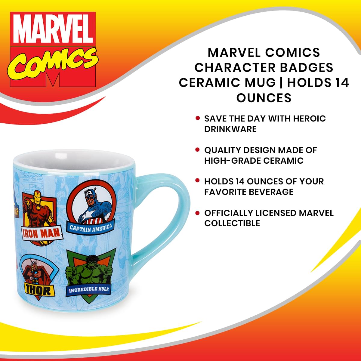 Marvel Character Badges 14 Ounce Ceramic Mug