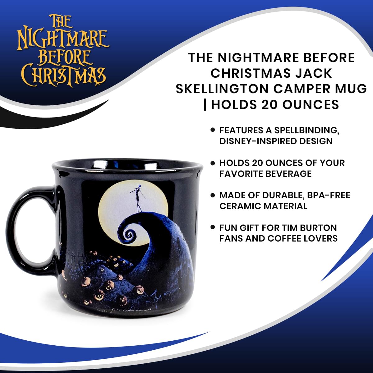 The Nightmare Before Christmas Jack Skellington Camper Mug | Holds 20 Ounces