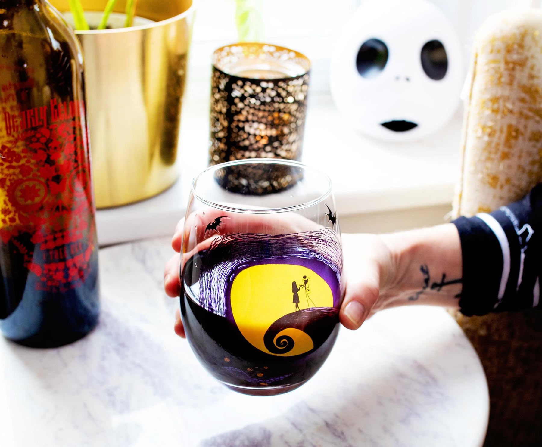 Disney The Nightmare Before Christmas Jack & Sally on Spiral Hill Stemless Glass