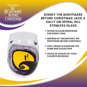 Disney The Nightmare Before Christmas Jack & Sally on Spiral Hill Stemless Glass