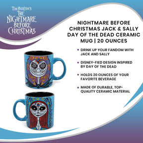 Nightmare Before Christmas Jack & Sally Day of the Dead Ceramic Mug | 20 Ounces