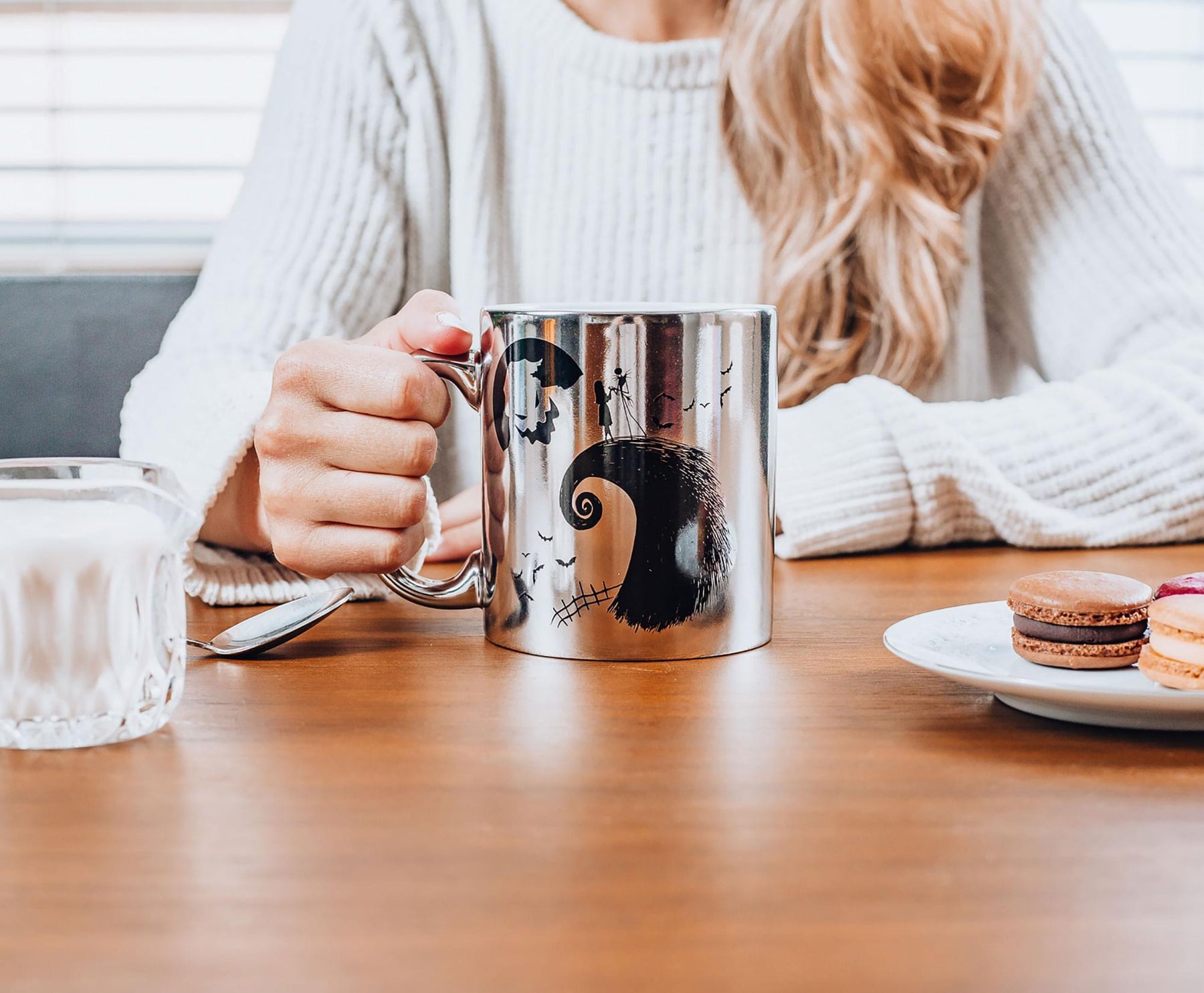 Nightmare Before Christmas Silver Electroplate Ceramic Mug | Holds 20 Ounces