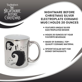 Nightmare Before Christmas Silver Electroplate Ceramic Mug | Holds 20 Ounces