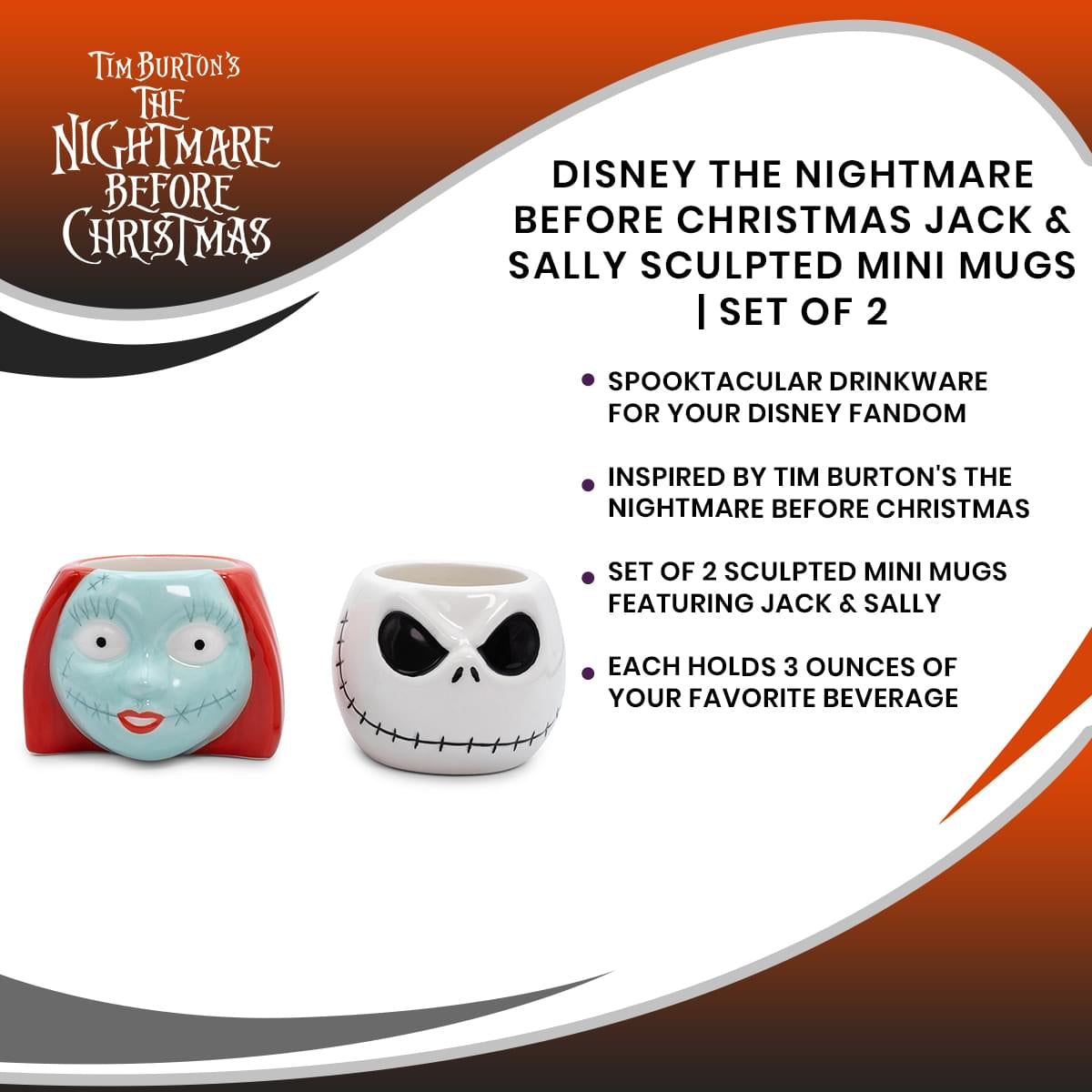 Disney The Nightmare Before Christmas Jack & Sally Sculpted Mini Mugs | Set of 2