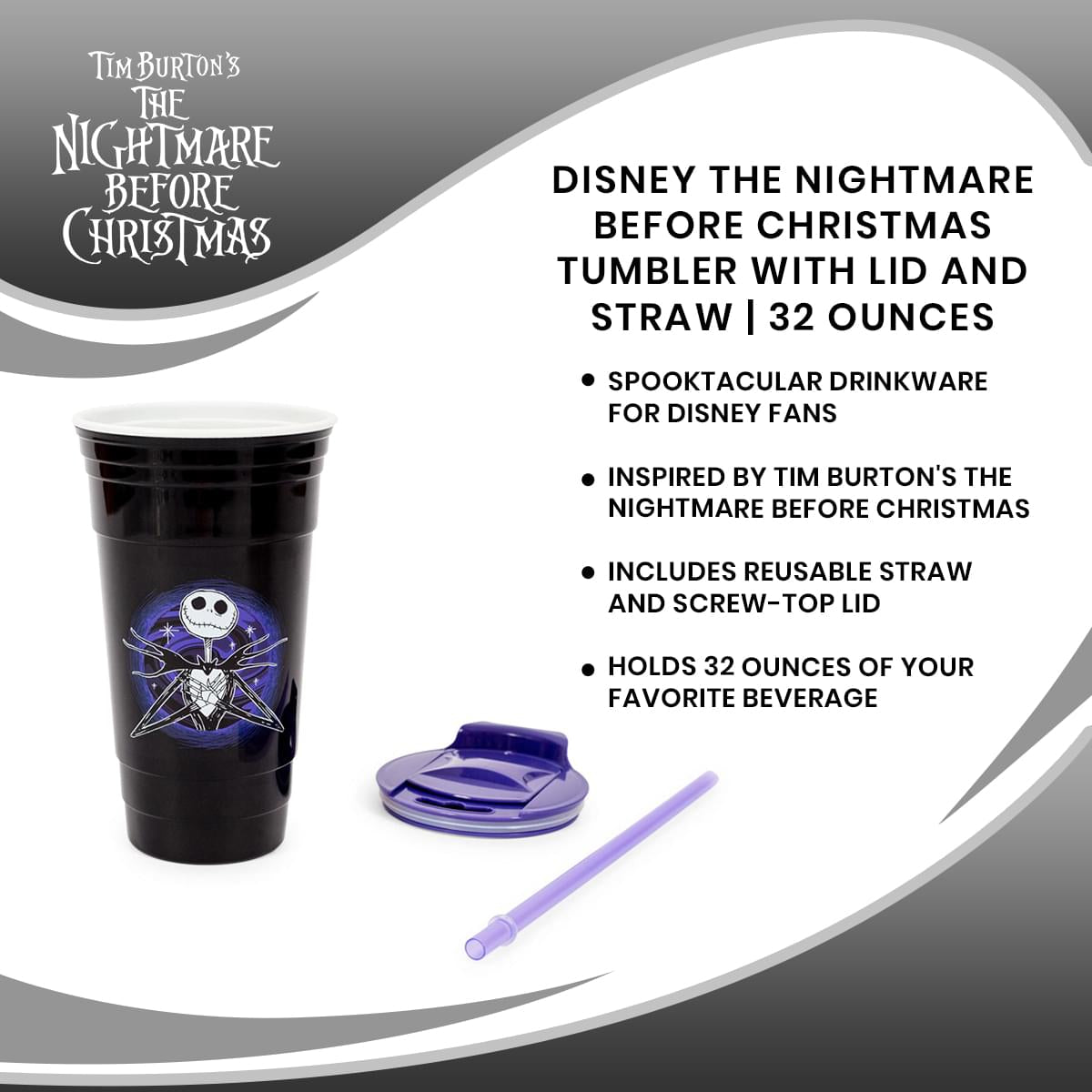 Disney The Nightmare Before Christmas Tumbler with Lid and Straw | 32 Ounces