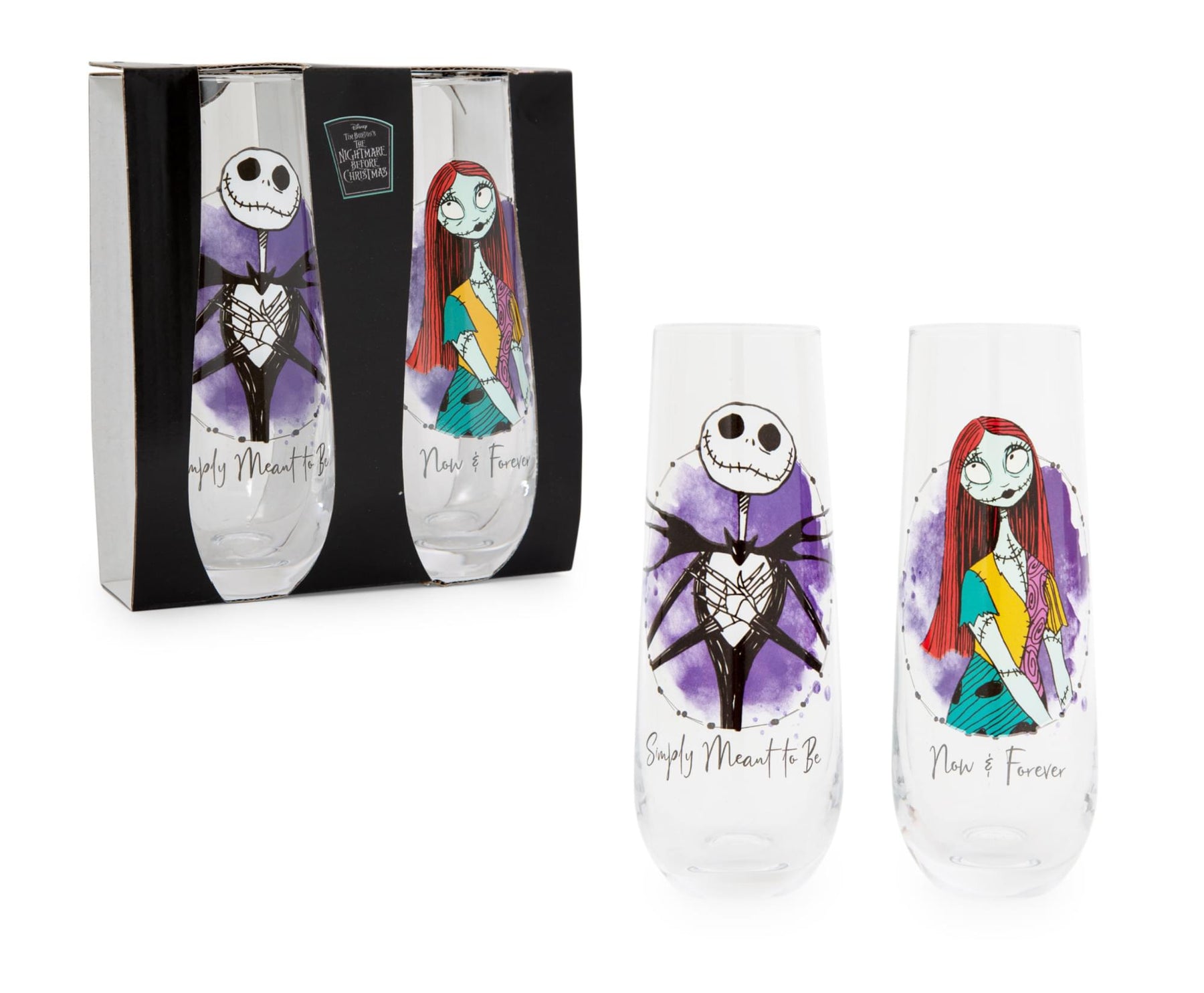 The Nightmare Before Christmas Jack and Sally Stemless Fluted Glasses | Set of 2