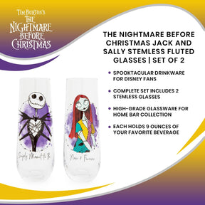 The Nightmare Before Christmas Jack and Sally Stemless Fluted Glasses | Set of 2