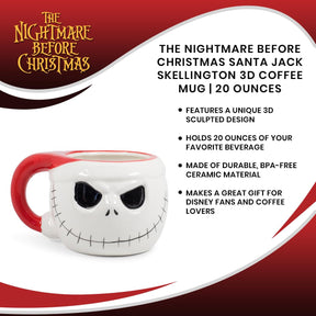 The Nightmare Before Christmas Santa Jack Skellington 3D Coffee Mug | 20 Ounces