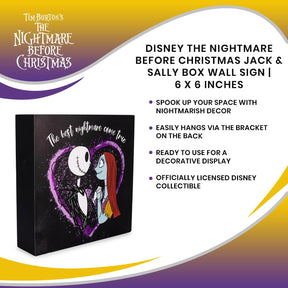 Disney The Nightmare Before Christmas Jack & Sally Box Wall Sign | 6 x 6 Inches