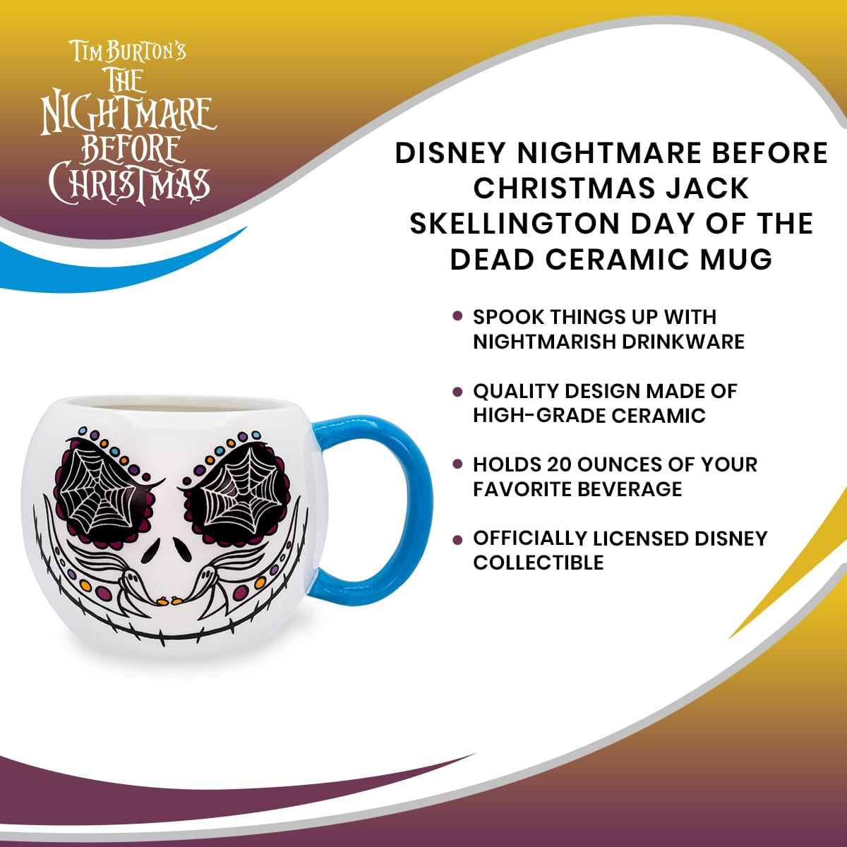 Disney Nightmare Before Christmas Jack Skellington Day of the Dead Ceramic Mug