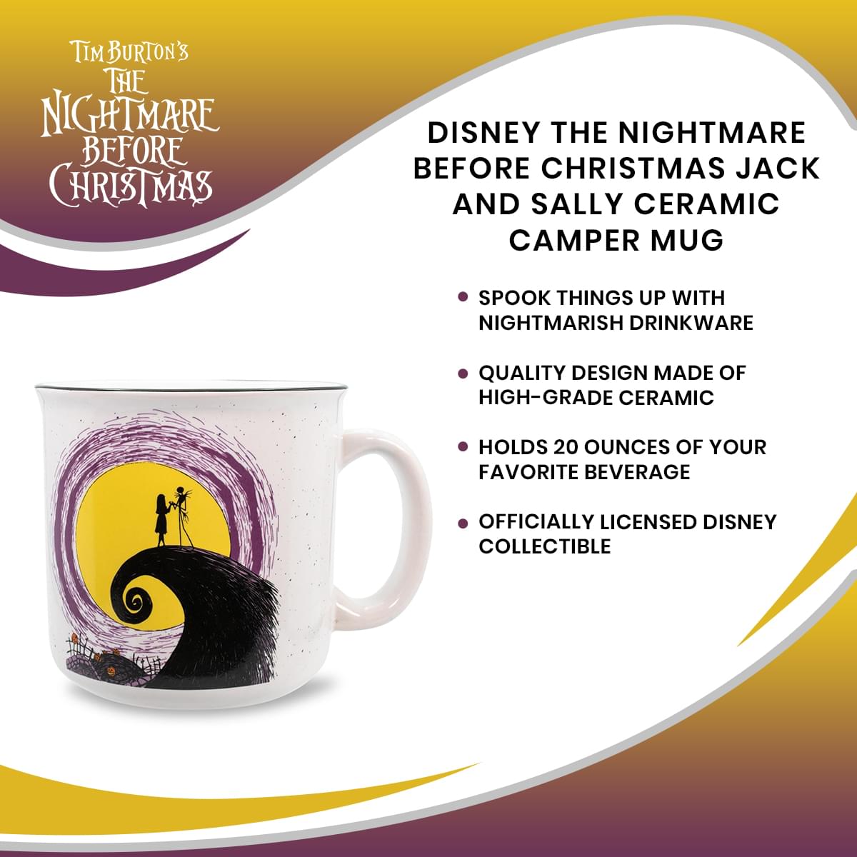 Disney The Nightmare Before Christmas Jack and Sally Ceramic Camper Mug