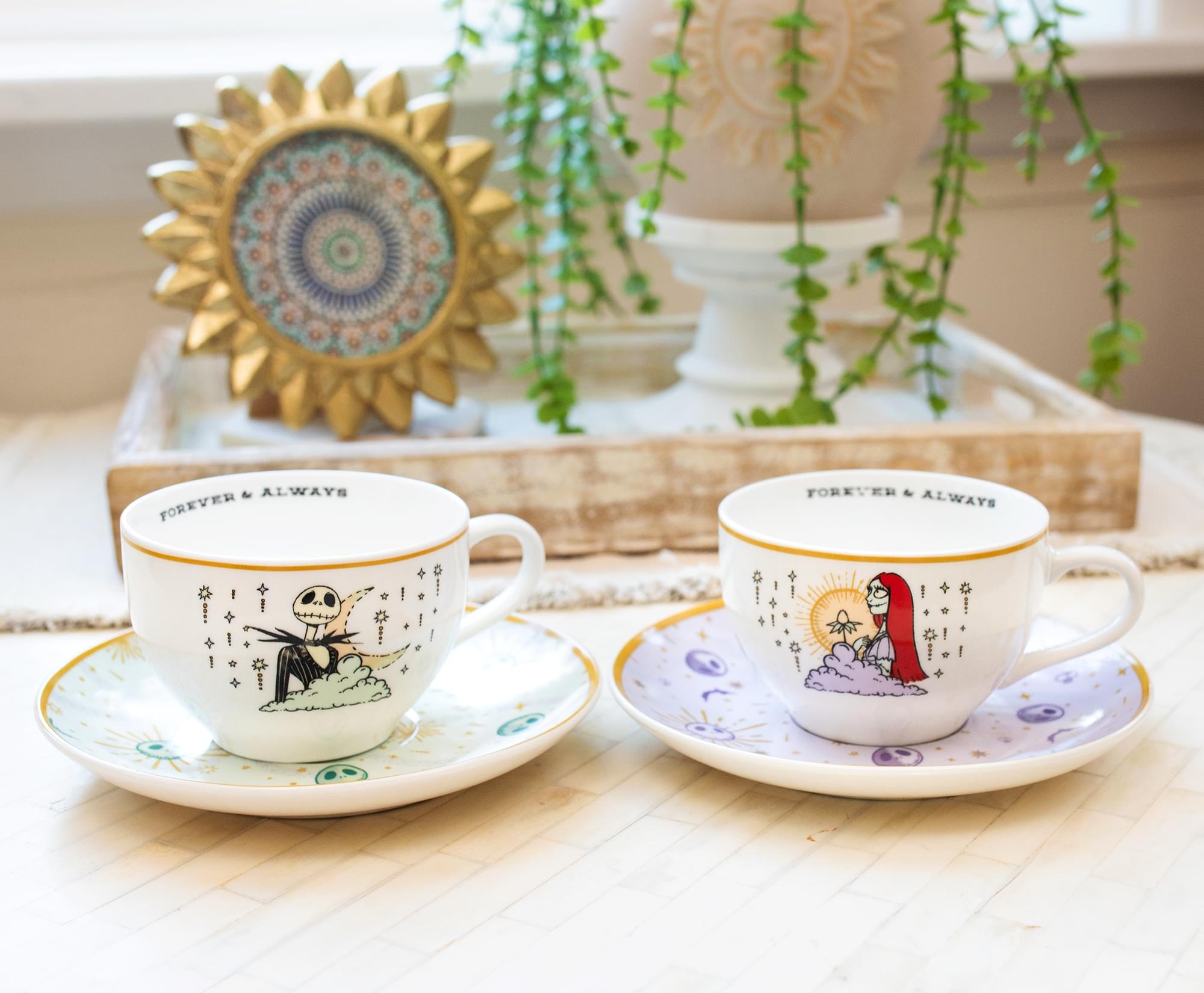 Disney Nightmare Before Christmas Jack & Sally Teacups and Saucers | Set of 2