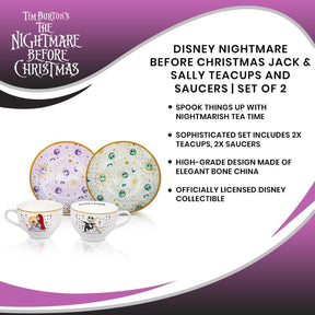 Disney Nightmare Before Christmas Jack & Sally Teacups and Saucers | Set of 2