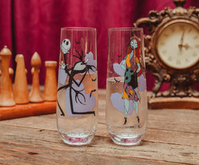 Disney The Nightmare Before Christmas Jack and Sally Fluted Glassware | Set of 2