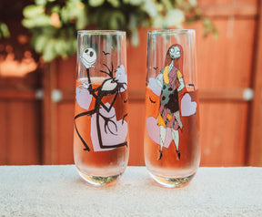 Disney The Nightmare Before Christmas Jack and Sally Fluted Glassware | Set of 2