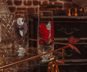 Disney The Nightmare Before Christmas Jack and Sally Fluted Glassware | Set of 2