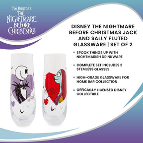 Disney The Nightmare Before Christmas Jack and Sally Fluted Glassware | Set of 2
