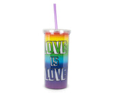 Love is Love Rainbow Carnival Cup With Glitter Lid And Straw | Holds 20 Ounces