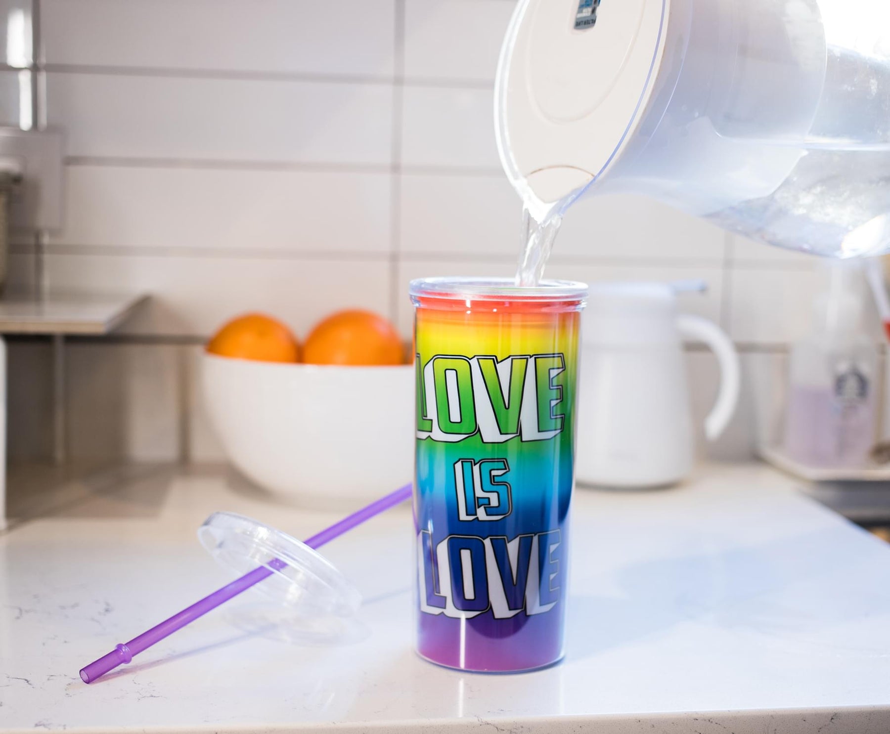Love is Love Rainbow Carnival Cup With Glitter Lid And Straw | Holds 20 Ounces