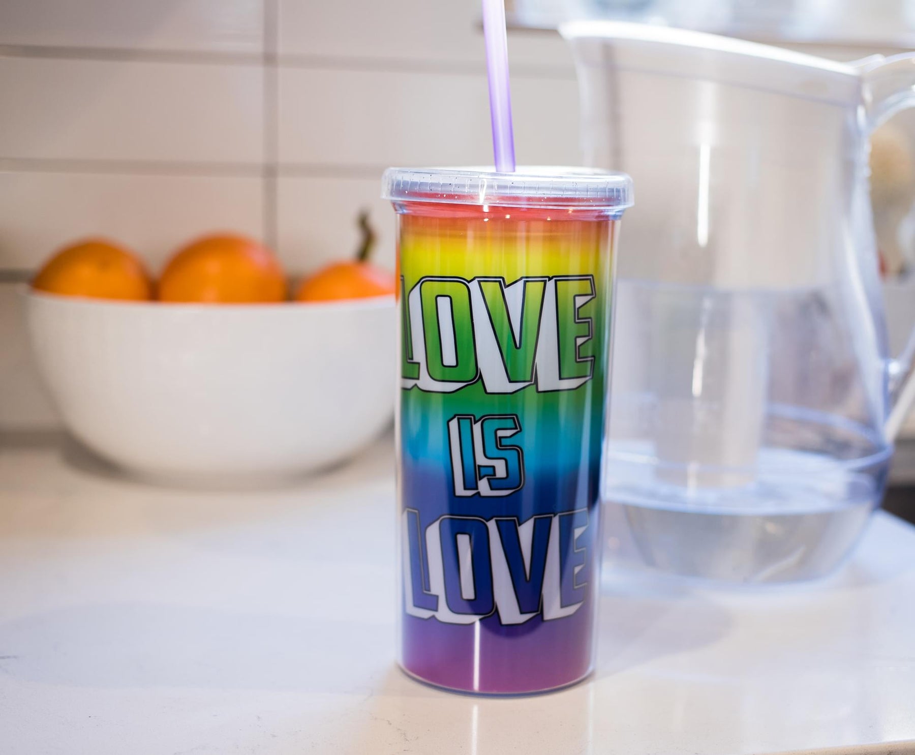 Love is Love Rainbow Carnival Cup With Glitter Lid And Straw | Holds 20 Ounces