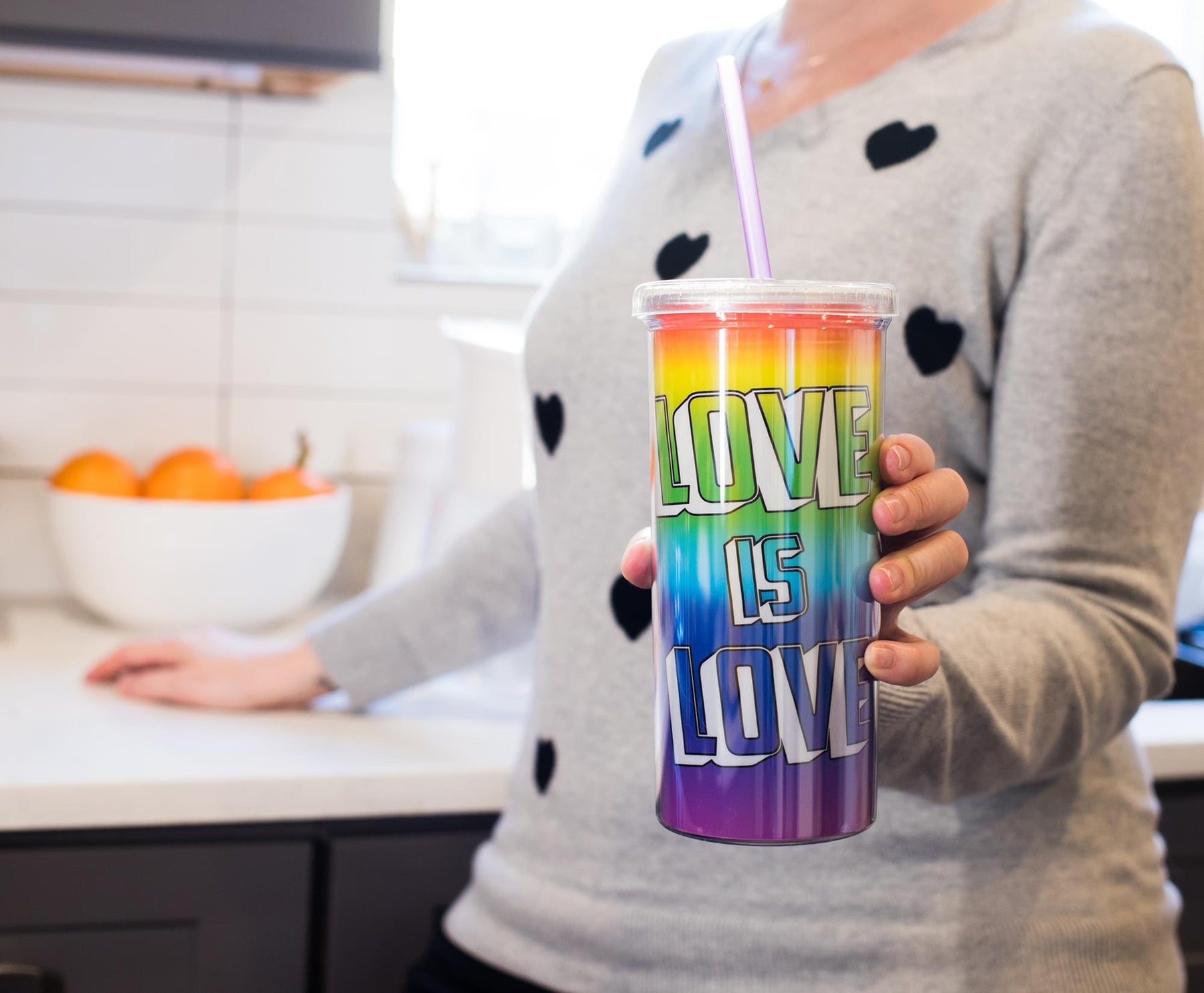 Love is Love Rainbow Carnival Cup With Glitter Lid And Straw | Holds 20 Ounces