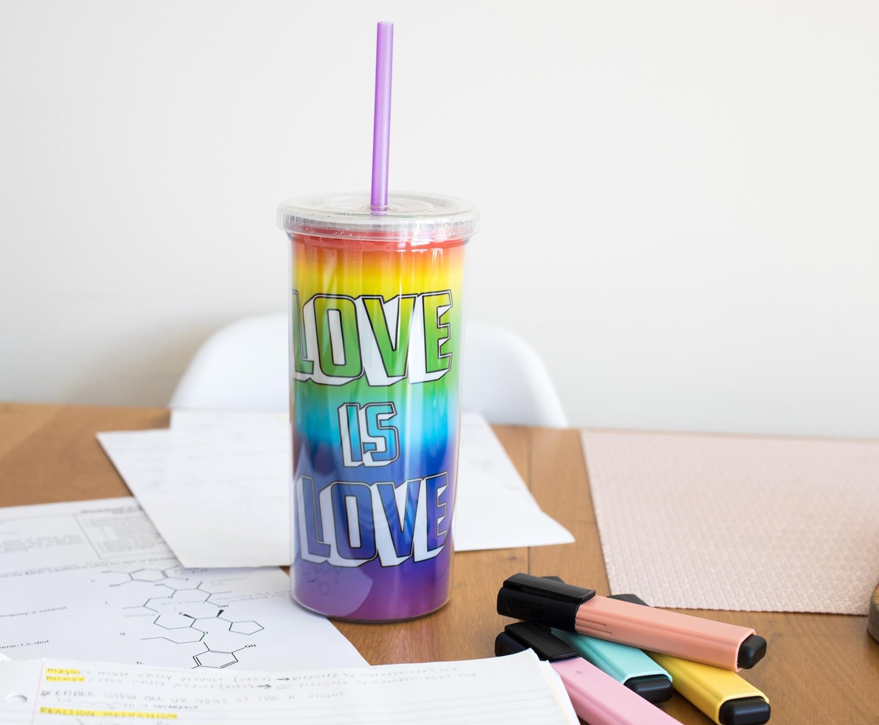 Love is Love Rainbow Carnival Cup With Glitter Lid And Straw | Holds 20 Ounces