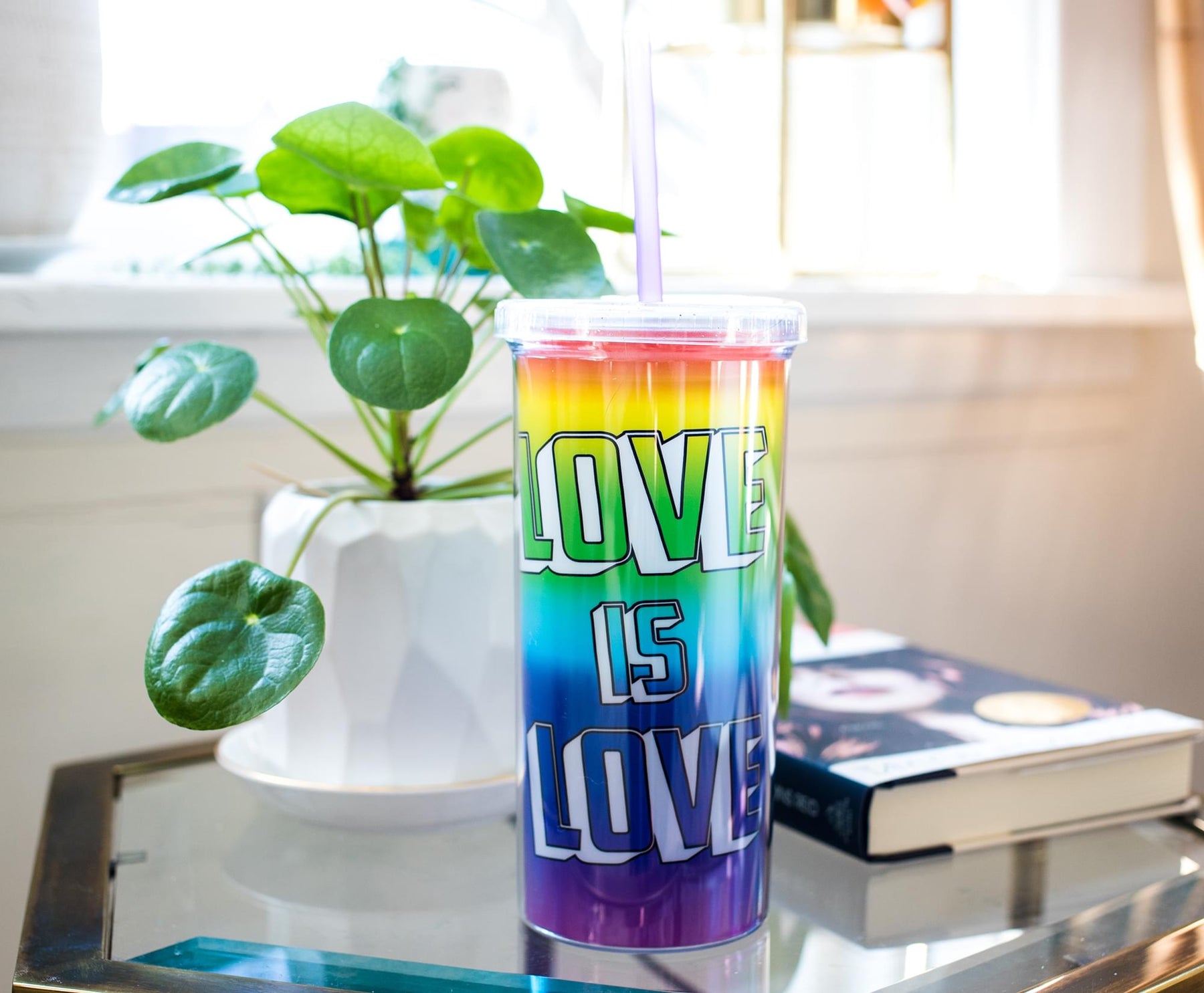 Love is Love Rainbow Carnival Cup With Glitter Lid And Straw | Holds 20 Ounces