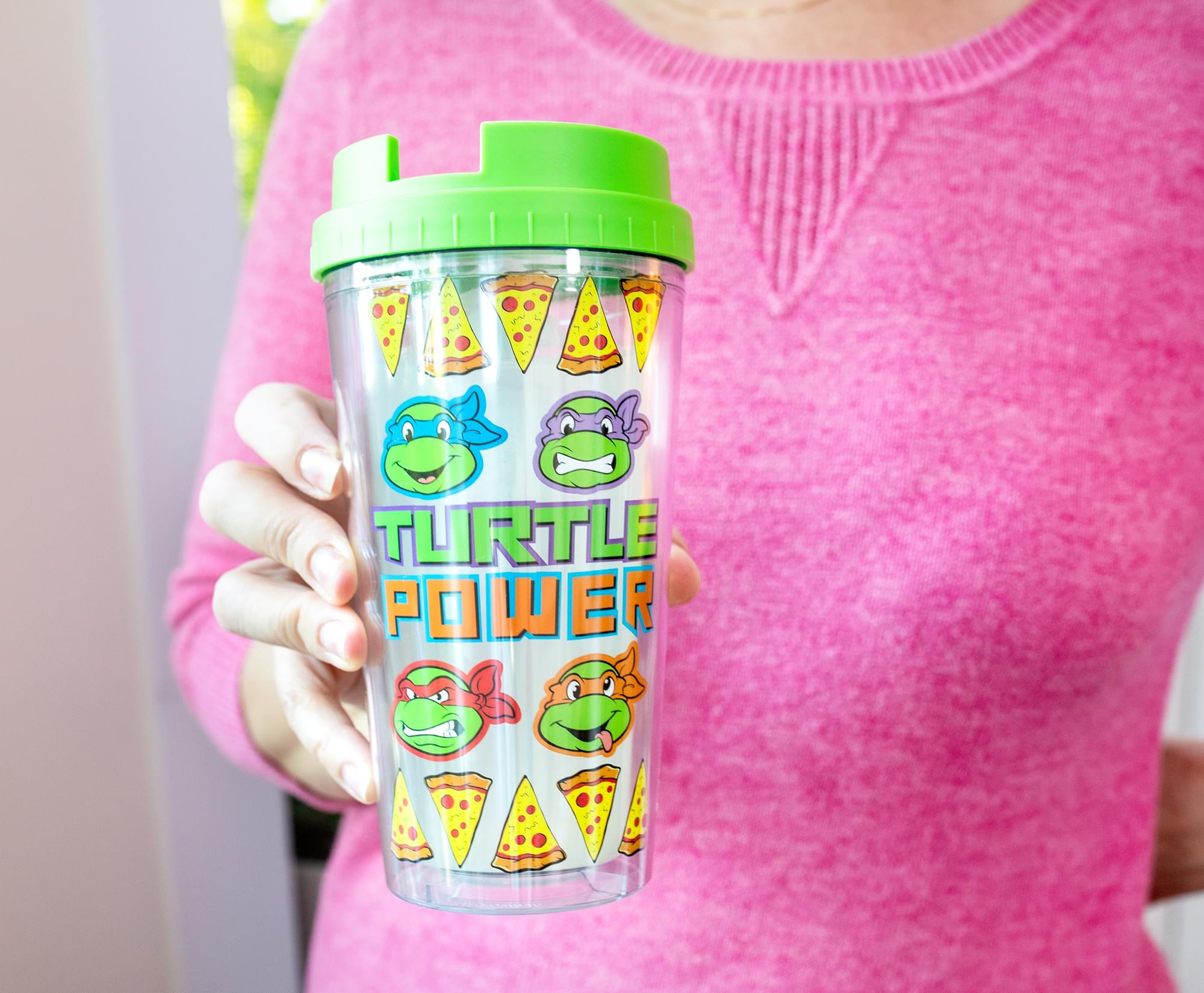 Teenage Mutant Ninja Turtles Pizza Slices Plastic Travel Tumbler | 16 Ounces
