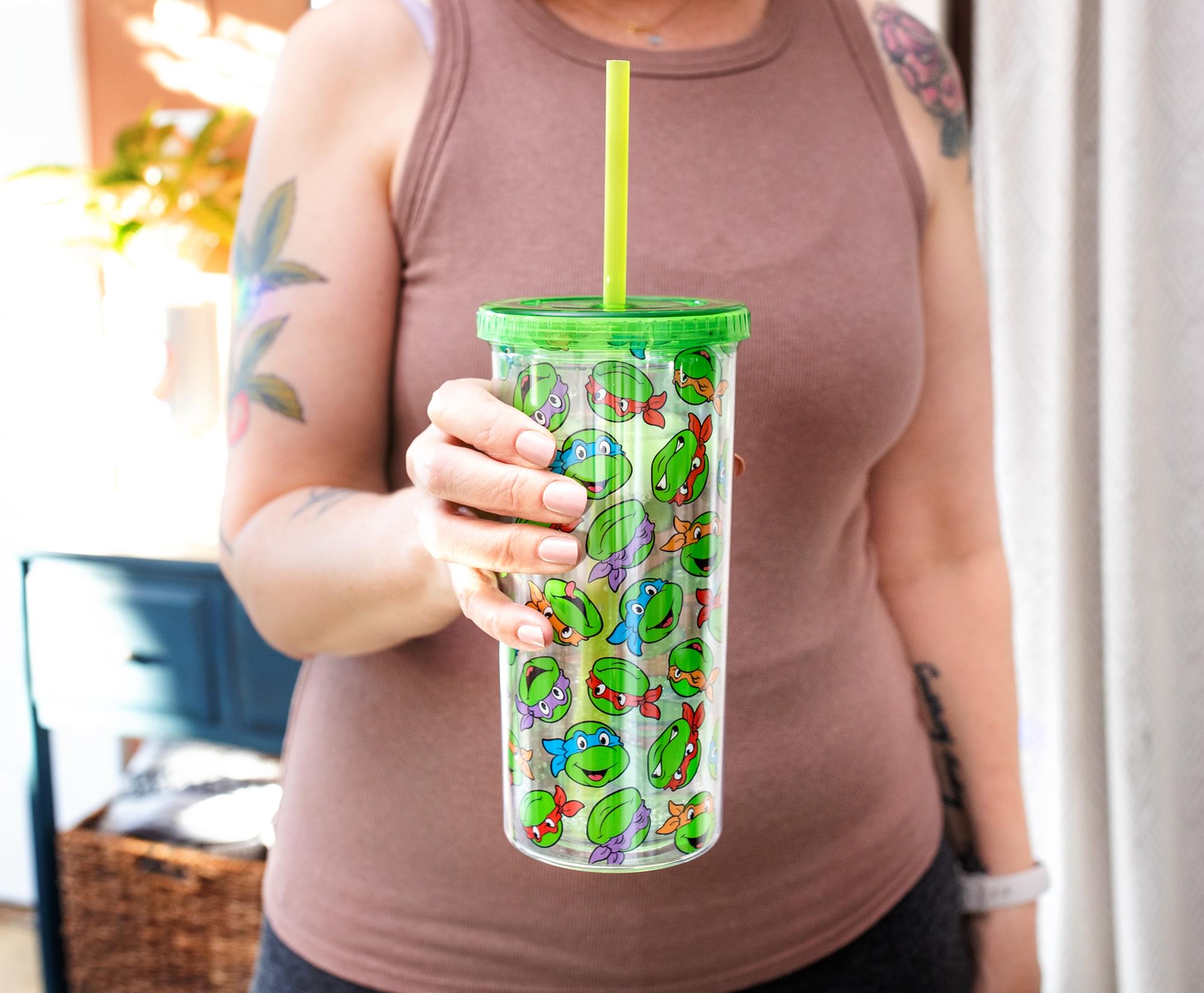 Teenage Mutant Ninja Turtles Allover Faces Carnival Cup With Lid and Straw