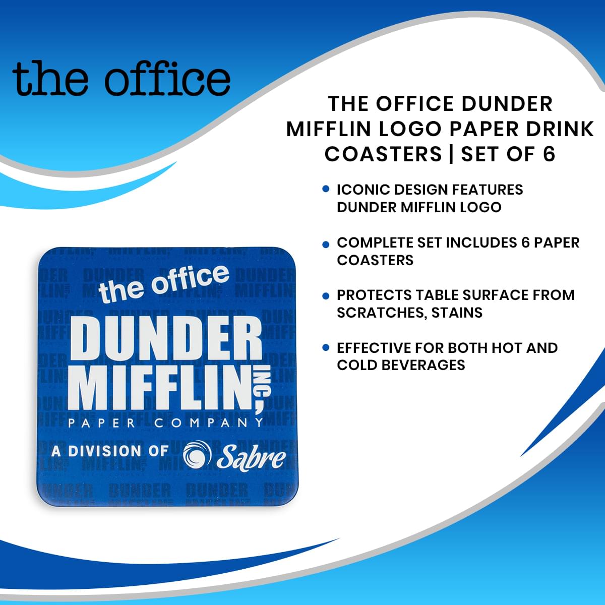 The Office Dunder Mifflin Logo Paper Drink Coasters | Set of 6