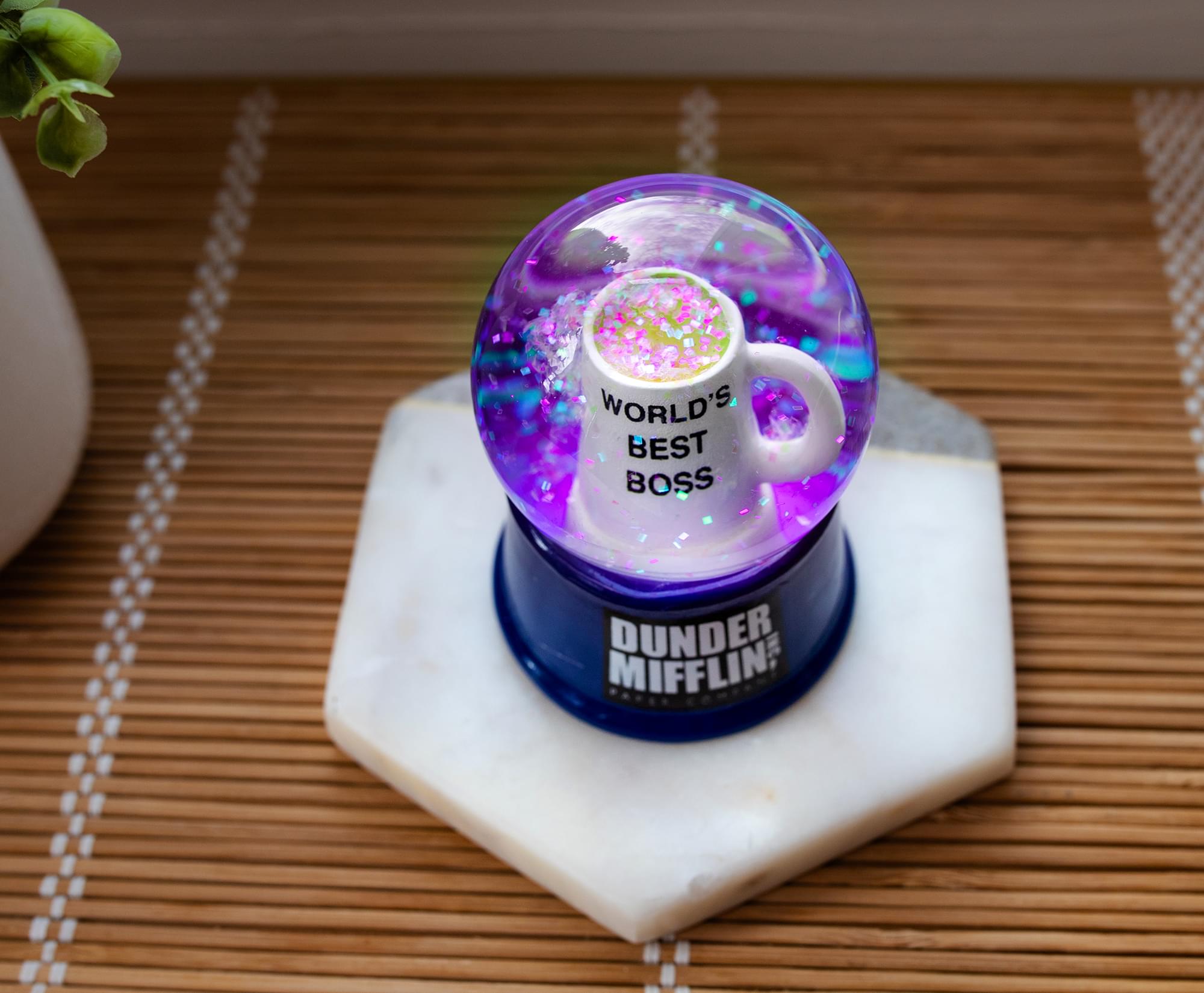 The Office "World's Best Boss" Mug 3-Inch Mini Light-Up Snow Globe