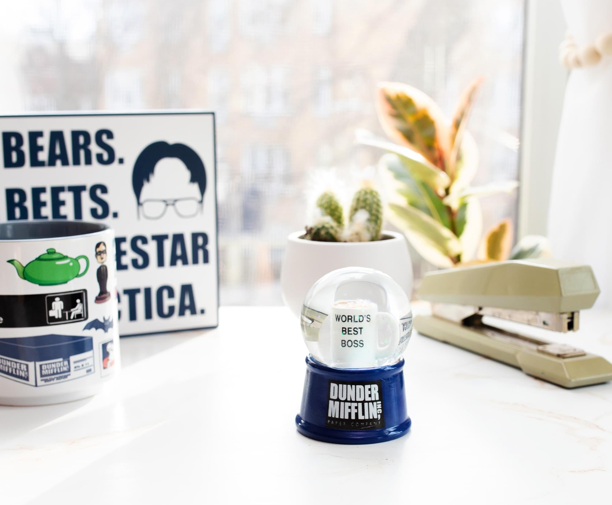 The Office "World's Best Boss" Mug 3-Inch Mini Light-Up Snow Globe
